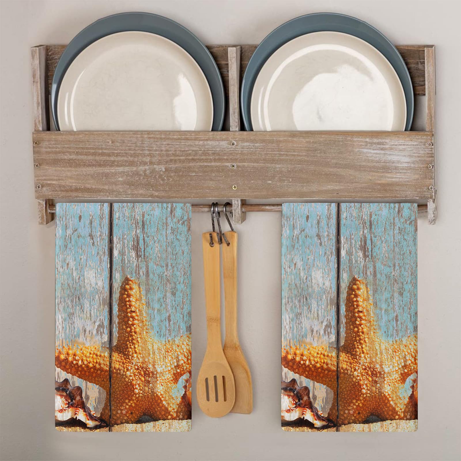 Trapos Cocina Retro Azul Y Amarillo Paños de Cocina Microfibra Paños Cocina Suaves Lavable Toallas Reutilizables Absorbentes Baño Pañuelo de Mano Trapos de Cocina 2 Piezas (44x74 cm)