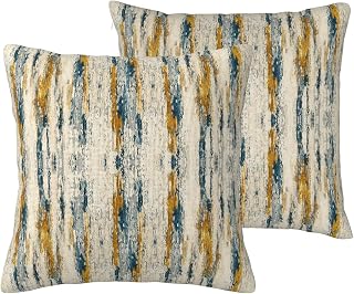 Teal Gold Stripes Decorative Pillowcase 2 Pack Cushion Cover 20x20 | Minimalist Nordic Style Decorative Pillow Case Room Home Decor Art Couch Sofa Outdoor Indoor Polyester Breathable Replaceable