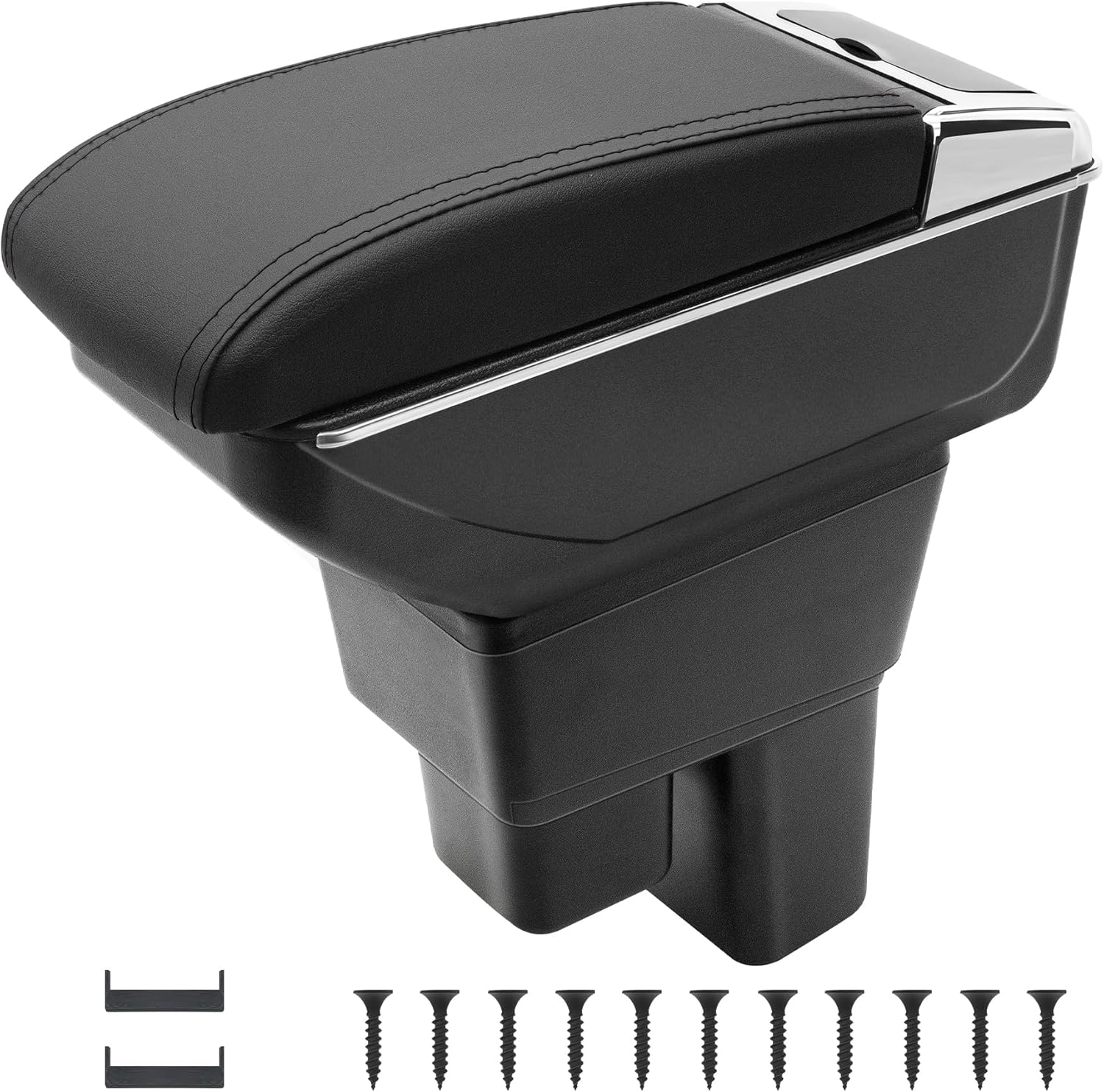 YJYWZH Car Armrest Box for Honda Fit Jazz Hatchback 2009-2013 Accessories, Double-Layer Storage Space Leather Interior Arm Rest Center Console Organizer Box with Hidden Cup Holder (Black Stitching)