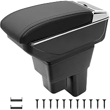 YJYWZH Car Armrest Box for Honda Fit Jazz Hatchback 2009-2013 Accessories, Double-Layer Storage Space Leather Interior Arm Rest Center Console Organizer Box with Hidden Cup Holder Black Stitching