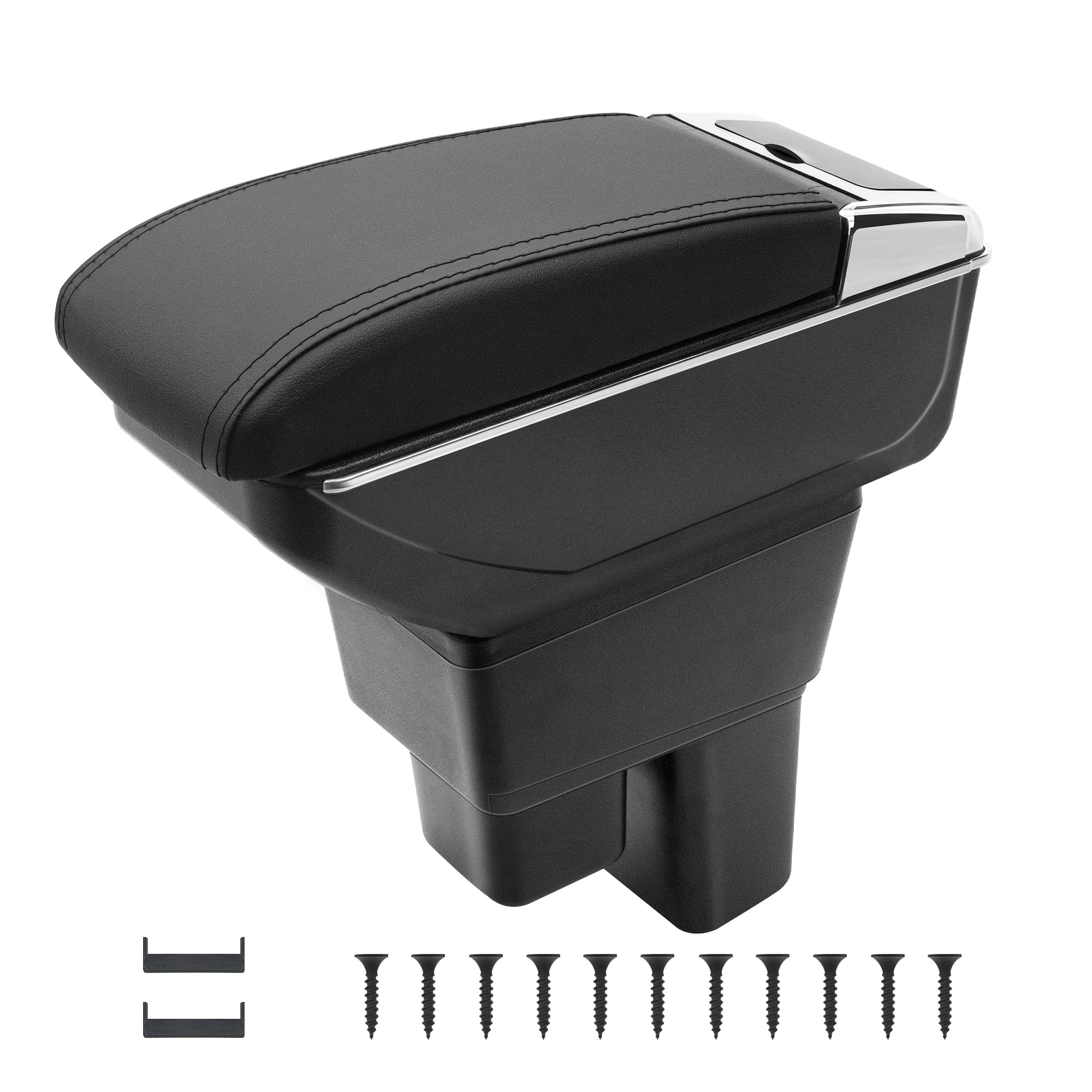 KAERGK Auto Armlehnen Für Honda Fit Jazz 2009-2013 Mittelkonsolen Für Kfz Doppelter Stauraum Mit Getränkehalter Einfache Montage Bequemes Und Strapazierfähiges Leder Schwarz (Rote Linie