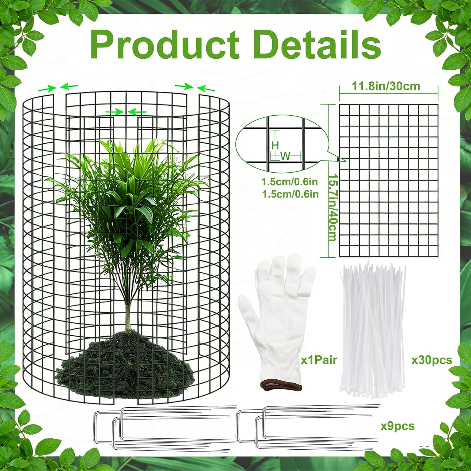 3 Pack Plant Protectors from Animals, 17×14 Inch Chicken Wire Mesh Cloche Cages, Sturdy Garden Animal Barrier for Vegetables & Flowers, Includes Stakes, Zip Ties, Pliers & Gloves