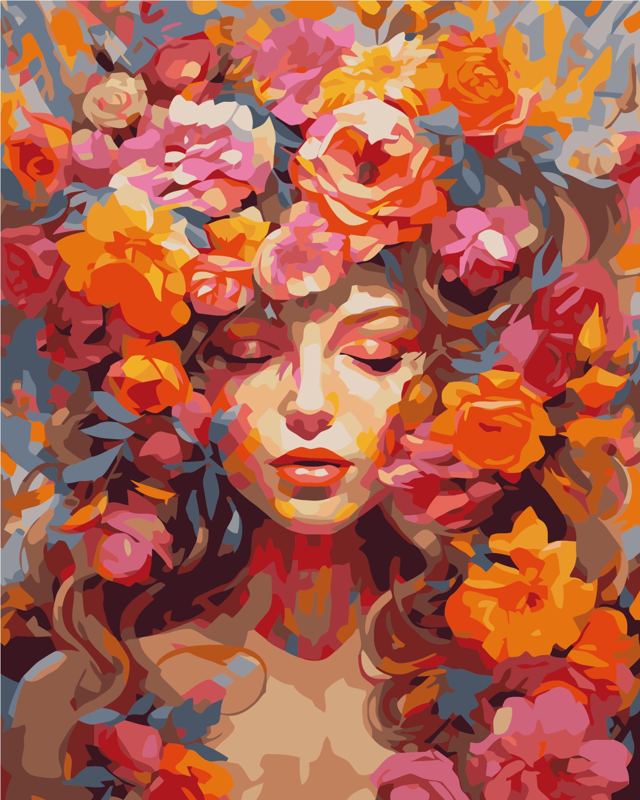 Oil Painting by Numbers Kits for Adults, Paint by Numbers for Adults, Beautiful Woman Flowers Painting DIY Paint by Number for Adults Beginner for Home Decor 16 * 20 in Red Flower Girl