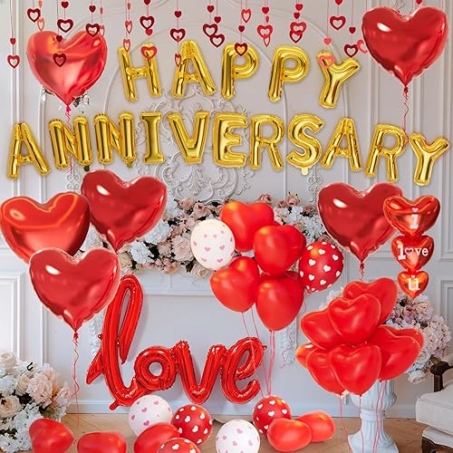 Miniatura 5 de Decoraciones de aniversario, decoraciones del día de San Valentín, globos del día de San Valentín con pancarta de feliz aniversario, globos de