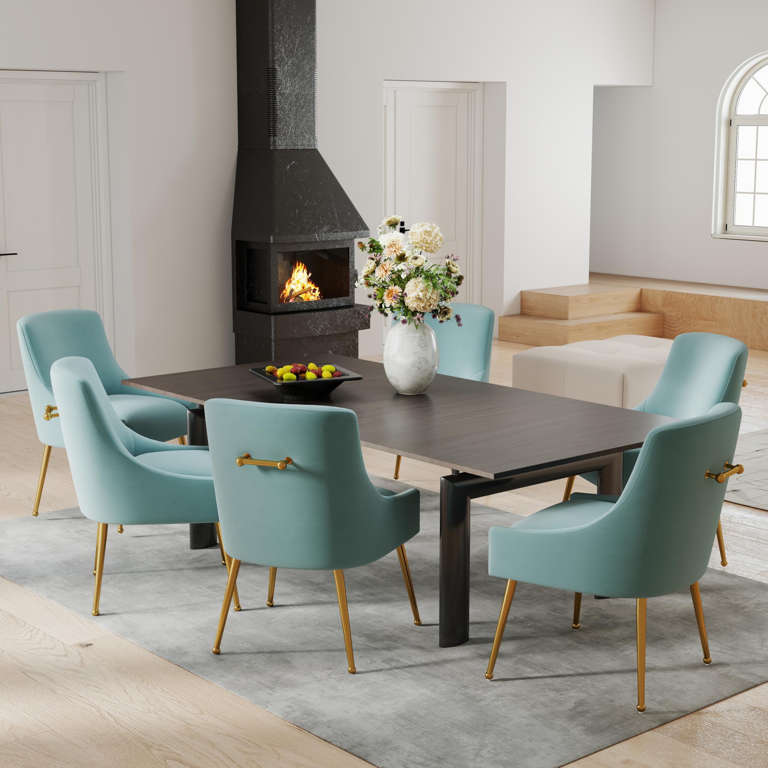 SEYNAR Dining Chairs Set of 6, Modern Velvet Dining Room Chairs with Gold Legs Upholstered Accent Chairs for Living Room/Restaurant/Study Room(Green)