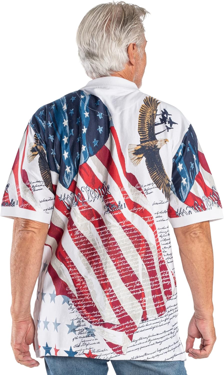 Allover Patriotic Polo Shirt | American Flag Polo Shirt Men | Cotton 4th of July Shirts for Men | Button Closure Patriotic Shirts for Men in Medium