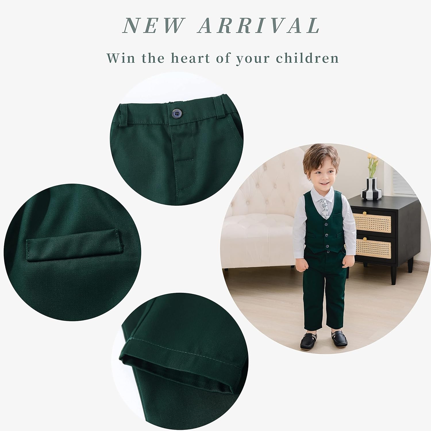 Baby Boy Gentleman Set with Dress Shirt+Bow Tie+Vest and Pants 3PC Set