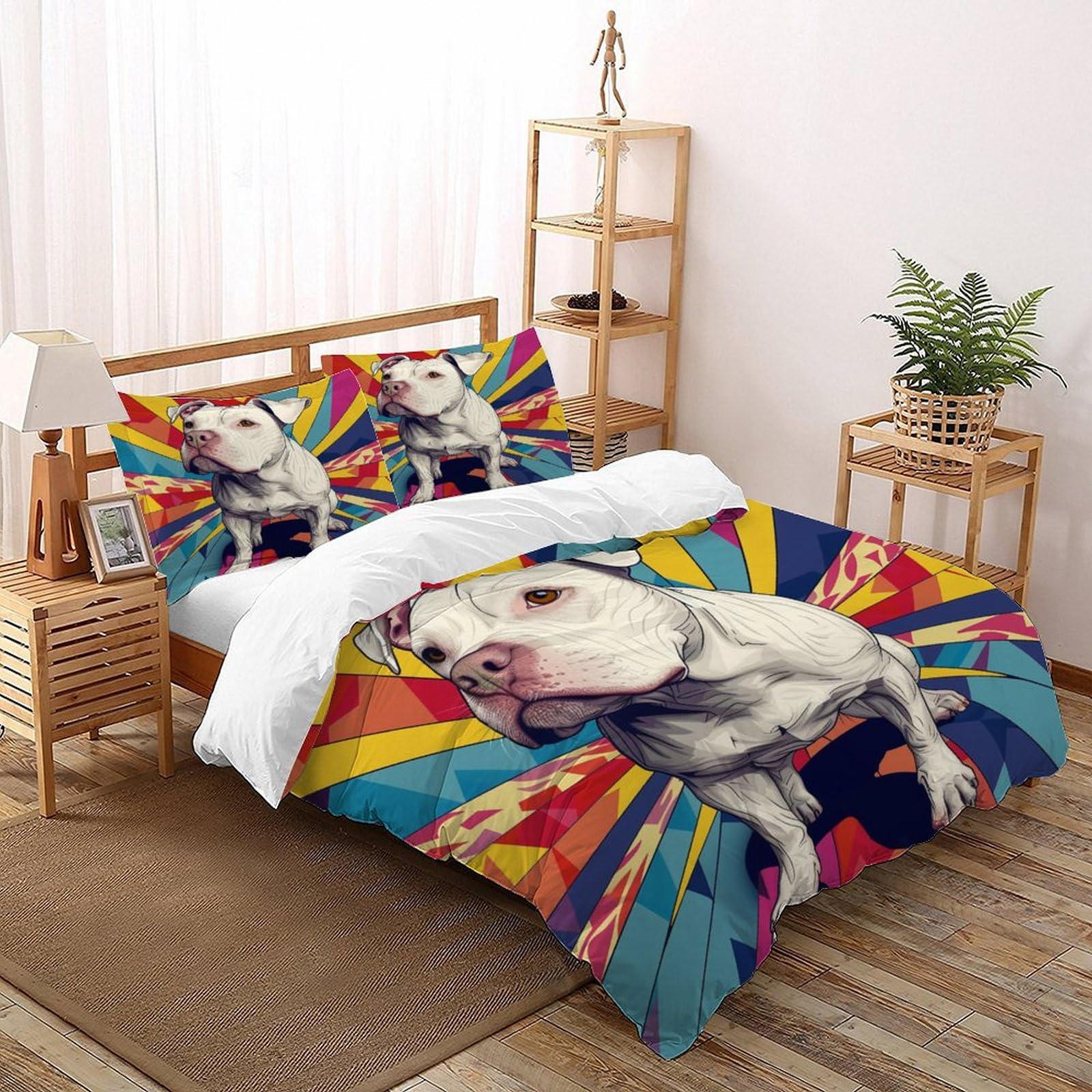Housse de couette animaux 200x200 anti-plis et facile à laver thème Pit Bull