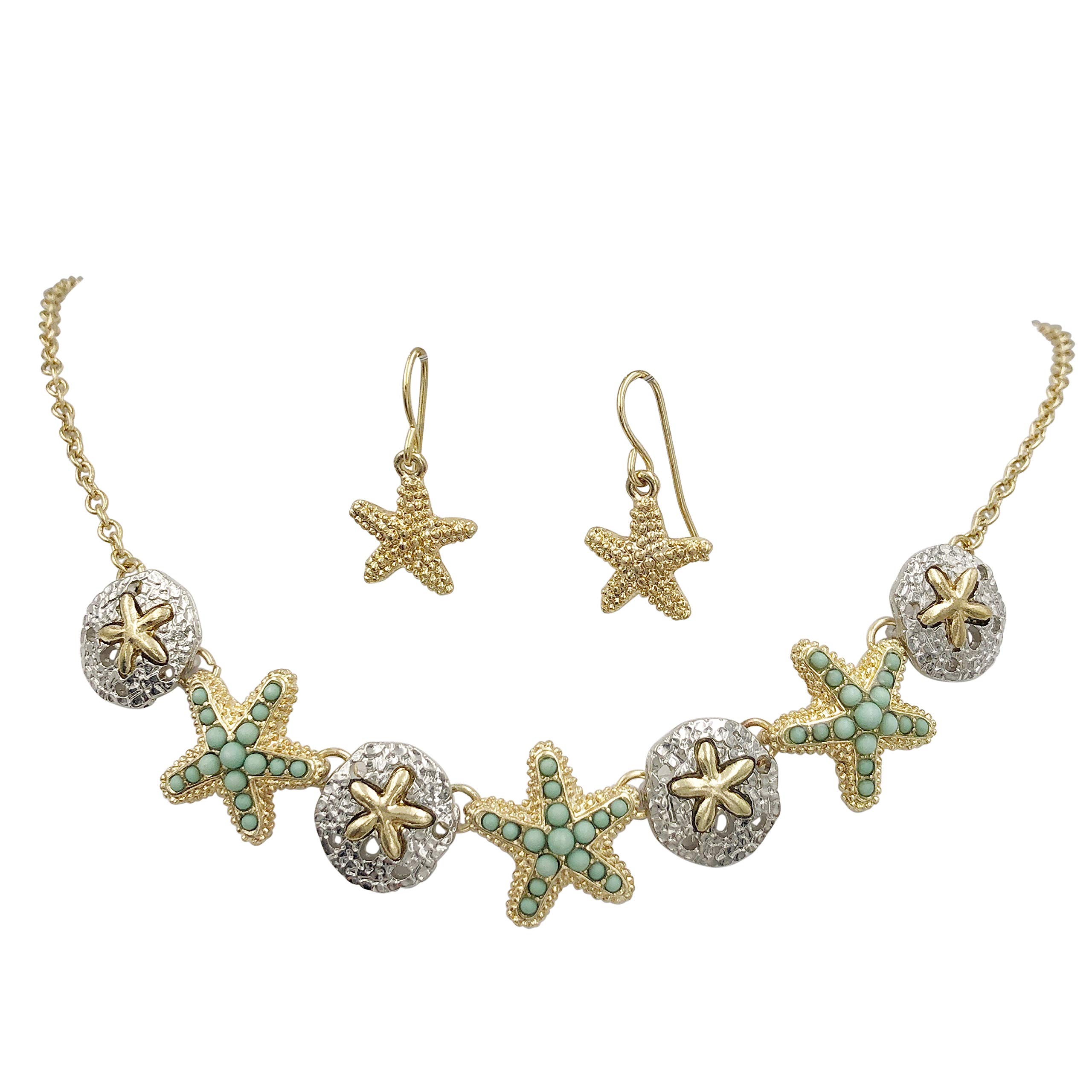Gypsy Jewels Starfish Textured Sealife Nautical Boutique Statement Necklace & Dangle Earrings Set