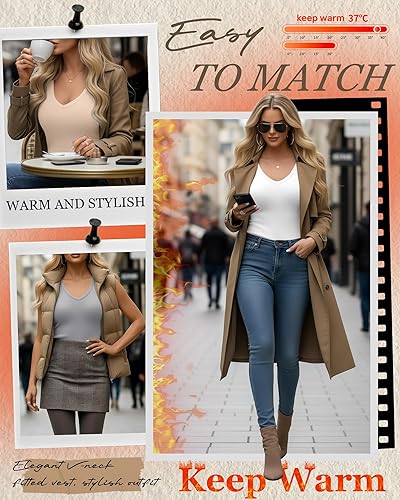 Miniatura 3 de Paquete de 4 camisetas térmicas sin mangas para mujer, con cuello en V, forro polar, sin mangas, cálido, chaleco de capa base