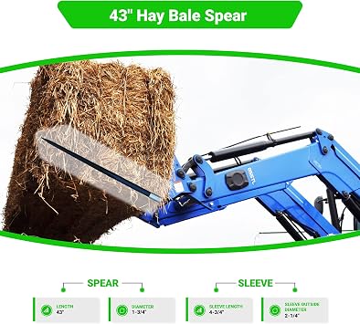 43 Hay Bale Spear 3000 LBs Capacity, C-2 Bale Spike Square Tapered Forged - 1 3/4 Conus 2, Bale Hay Spike with Hex Nut & Weld in Sleeve (2)