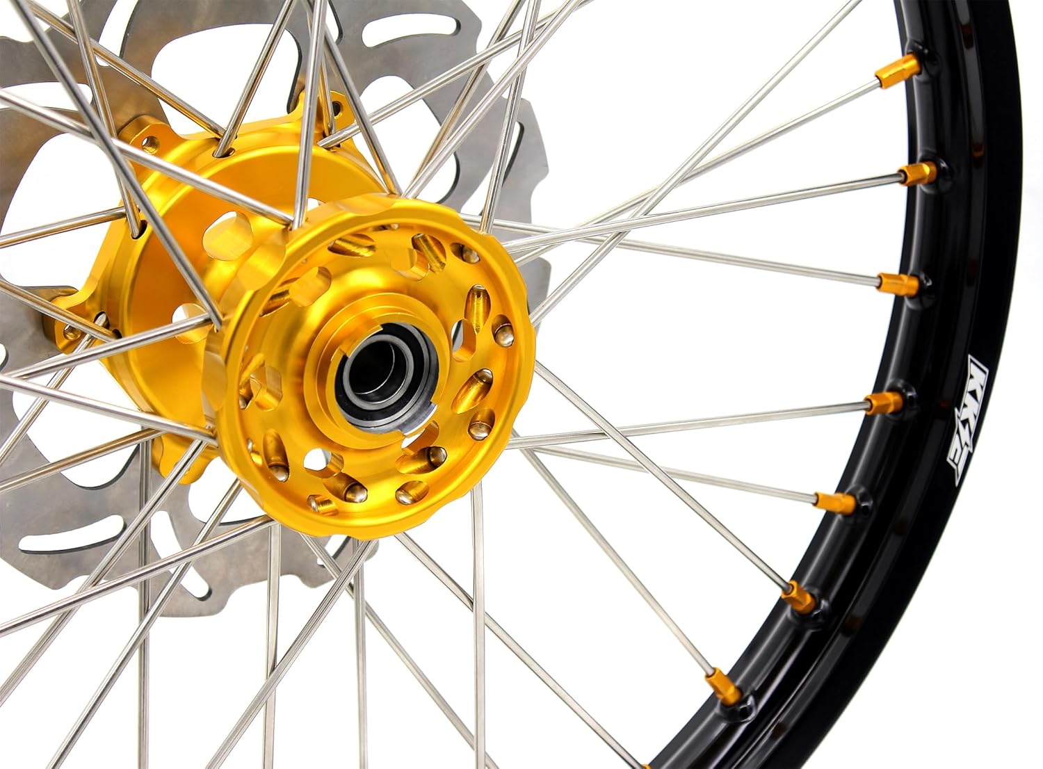 KKE 1.6 * 21 & 2.15 * 18 Enduro Motorcycle Wheels Rims Compatible with SUZUKI DRZ400S 2000-2025, DRZ400E 2000-07, DRZ400 2000-04 with 250MM Front Disc, 220MM Rear Disc,Gold Sproket Gold Nipple