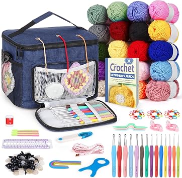 Reessy Crochet Kit, 105Pcs Crochet Kits for Beginners Adults Includes 20 25g Yarn Crochet Hooks Instructions and Crochet Accessories, Beginners Crochet Kit with Crochet Bag Crochet Supplies Gift