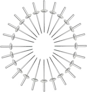 Metal Magery 100 Large Flange Aluminum Open End Pop Rivets 1/8" x 3/8" (0.313-.375 Inch Grip Range) QTY: 100