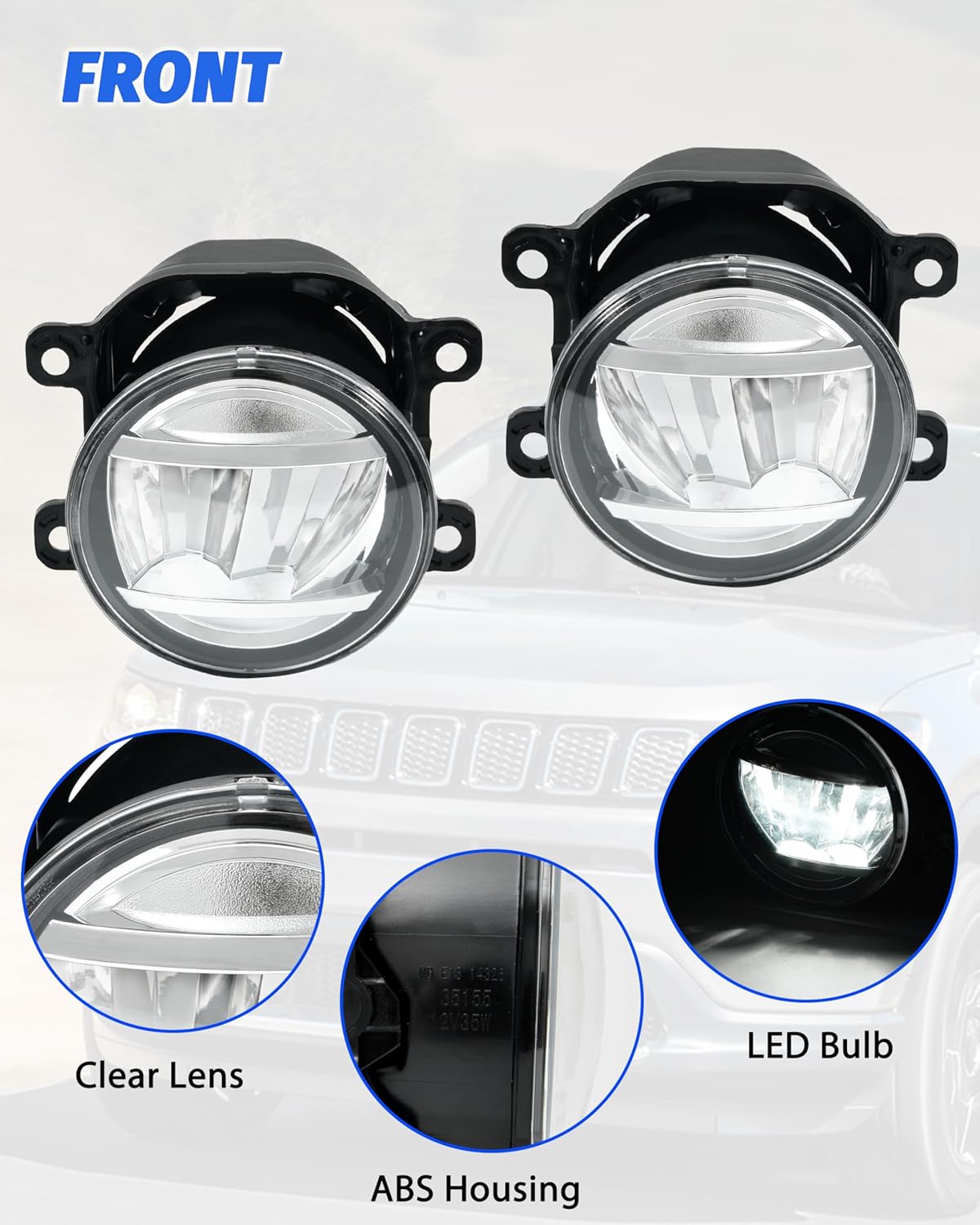KEWISAUTO LED Fog Light Bumper Driving Light Fog Lamp for 2008-2014 Ford Focus, 13-16 Fusion, 14-18 Fiesta, 11-15 Explorer, 05-14 Mustang, 19-21 Ranger, Honda, Ram, Lincoln, Nissan, Jeep, Scion etc.