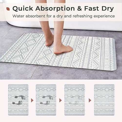 Miniatura 2 de FRESHMINT Tapete de baño bohemio, suave, bohemio, antideslizante, de secado rápido, delgado, lavable, con capa súper absorbente de agua y respaldo