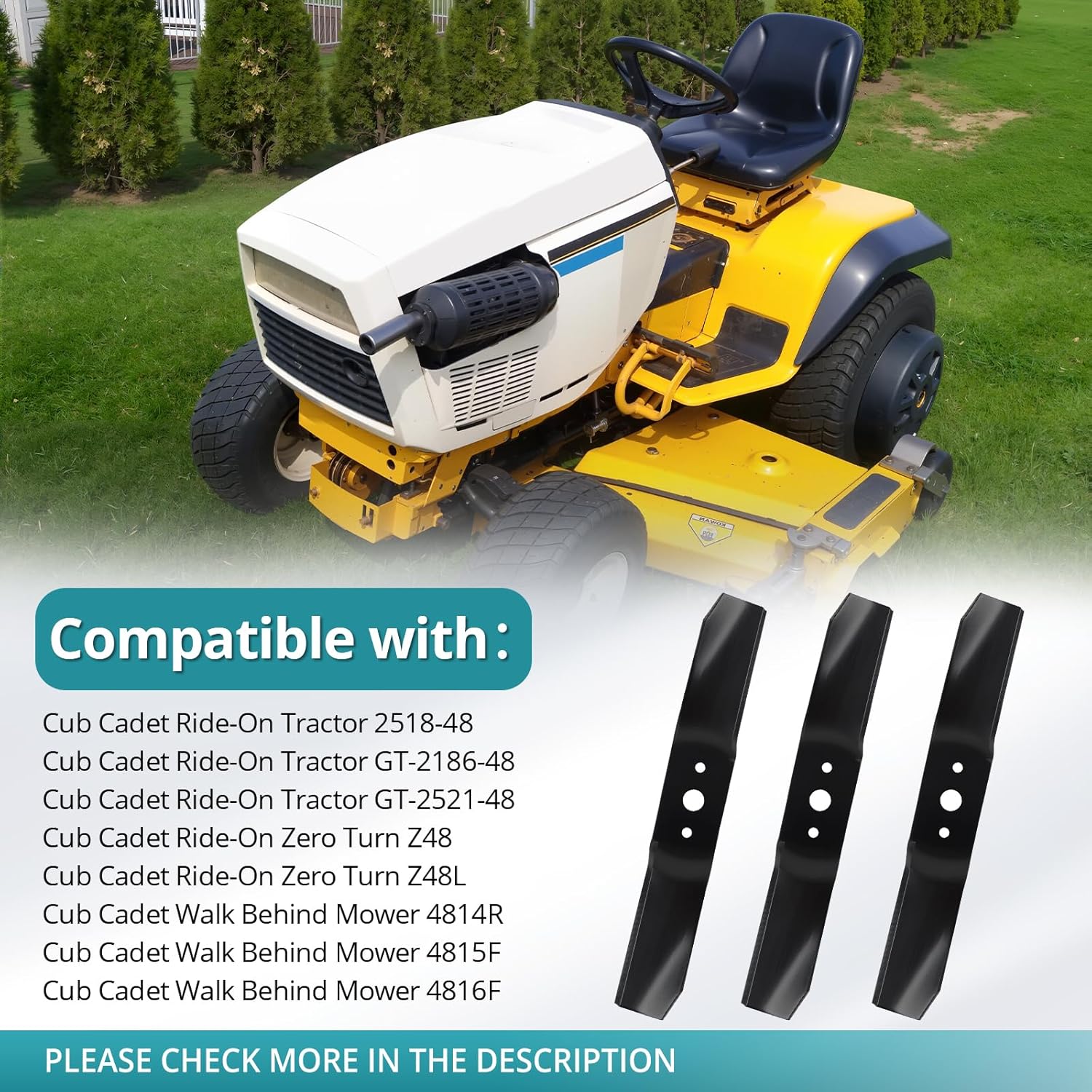 759-3825 Lawn Mower Blades for MTD Cub Cad et 4814R, 4815F, 2518-48, 289, 301 (48" Deck) - Medium Lift - Fits 742-3019 3-Packs