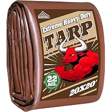 20x20 FT Tarp 22 mil Extreme Heavy Duty Waterproof tarps,Brown&Beige Multipurpose Outdoor Tarpaulin Tear-Proof&UV-Resistant,for Canopy,Camping,Roof,Trailer, Etc