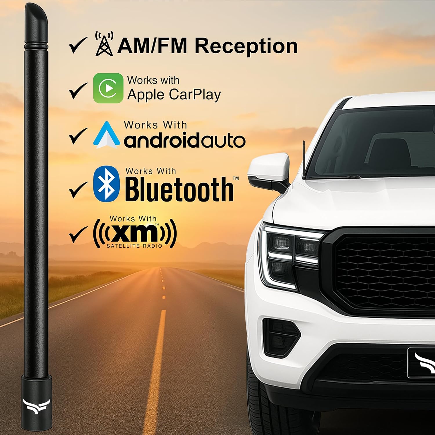 EcoAuto 12" Universal Short Stubby Truck Antenna — Truck Accessories for Ford, Dodge, GMC, Chevy, Jeep (2007+) - Anti Theft with Enhanced Reception — Ditch The Whip for a Sleek Antenna (Black)