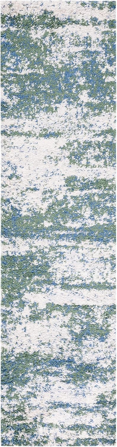 SAFAVIEH Berber Shag Collection Runner Rug - 2' x 8', Green & Beige, Non-Shedding & Easy to Clean, Ideal for Hallway, Foyer, Entryway, Bedroom (BER219Y)