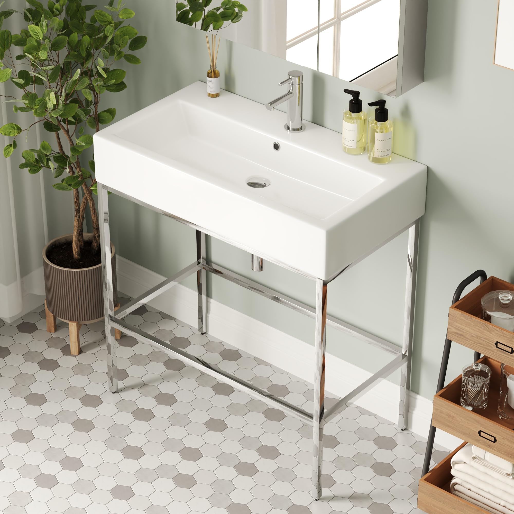 DeerValley Bathroom Console Sink 32"x17" Free Standing 34 Inch Sink for ...