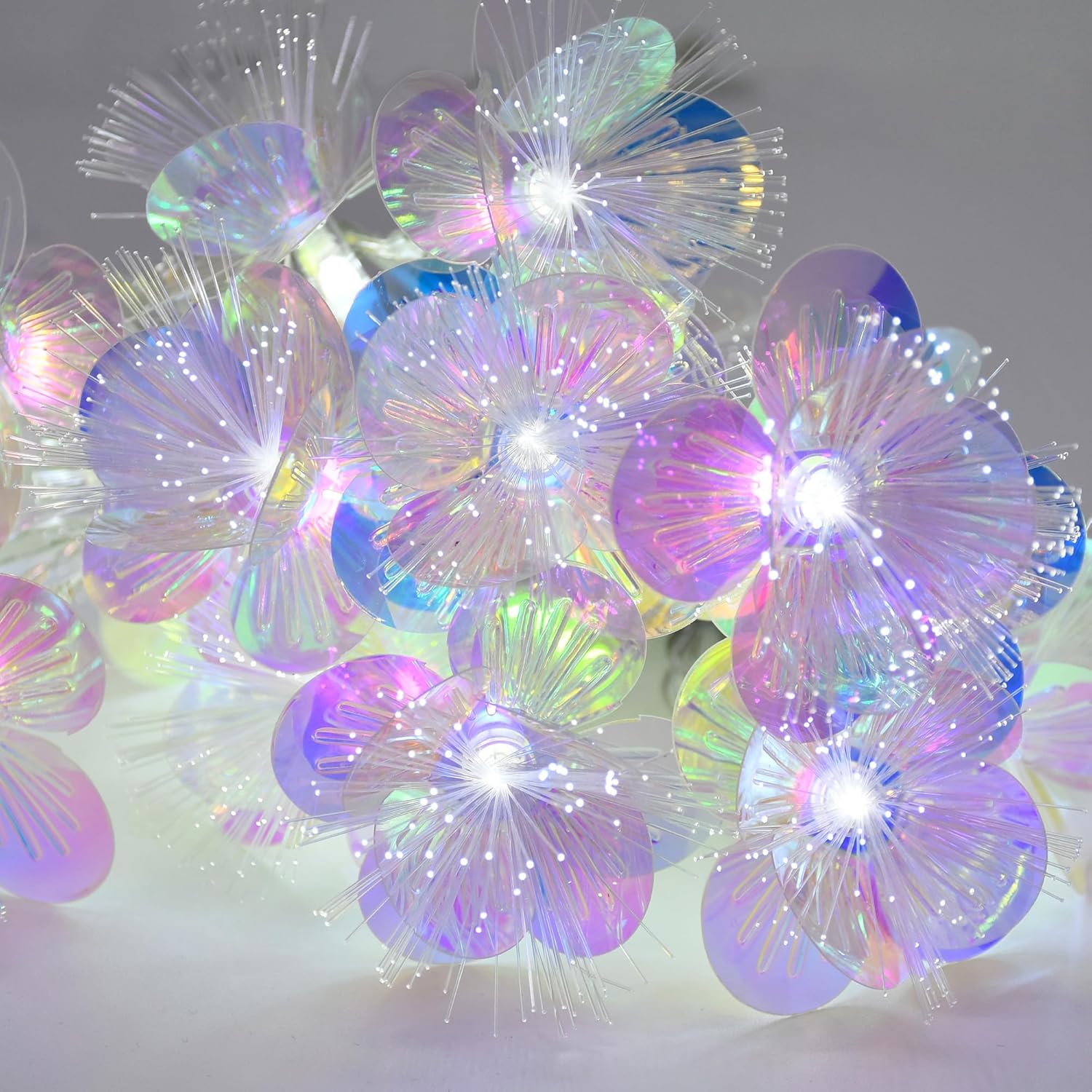 YOLIGHT Fiber Optic Flower String Lights Battery Operated with Timer, 13ft 20 LED Flower Garland Lights Fairy Lights for Room Table Wedding Christmas Easter Décor (White)