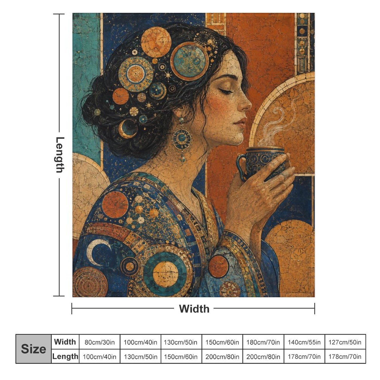 Donna elegante con tazza da tè Coperta Arte del mosaico Coperta TV Calda | coperta divano morbida con Fascino d'epoca, per divano, letto, relax quotidiano, 175x200cm(70x80in)