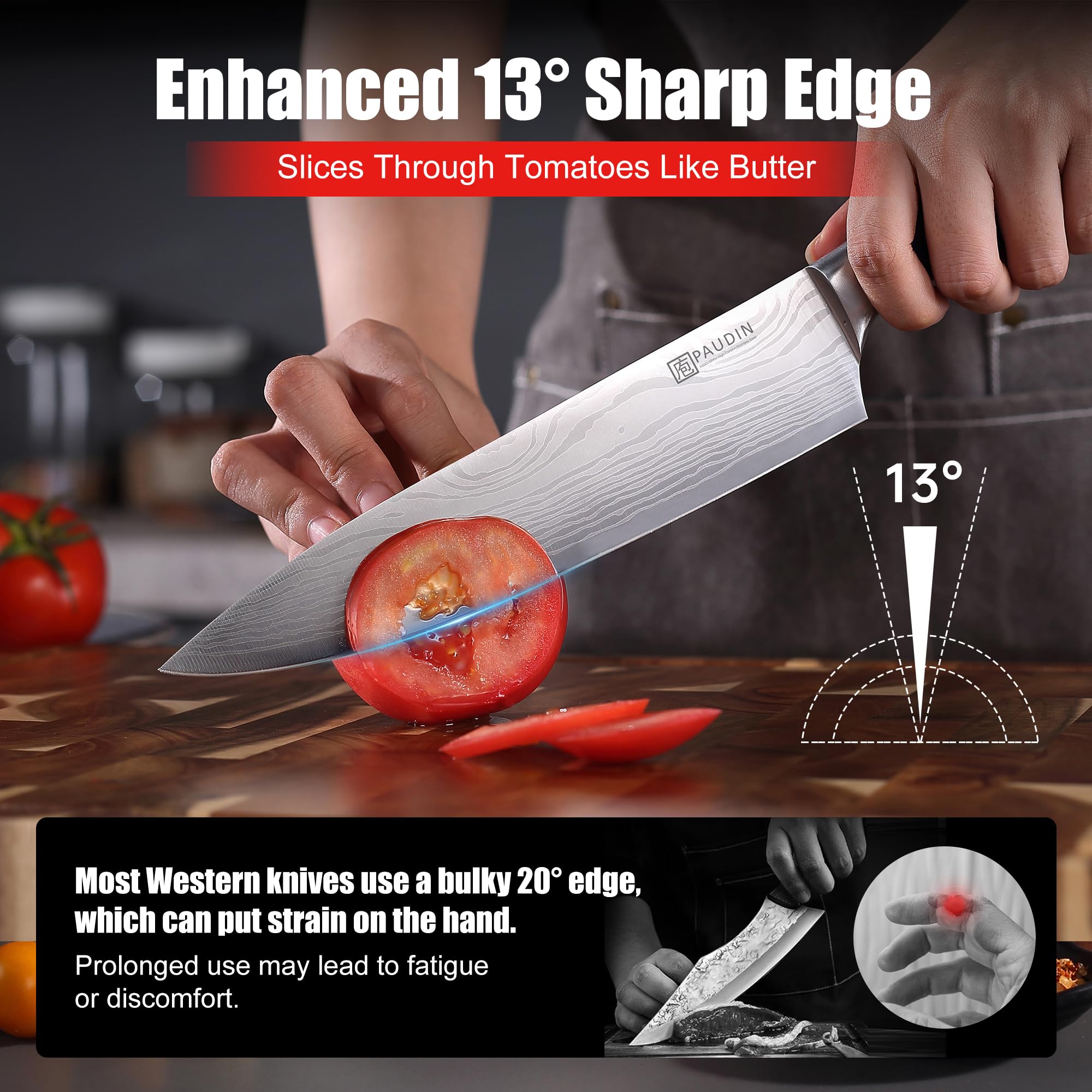 PAUDIN Chef Knife, 8 Inch High Carbon Stainless Steel Sharp Kitchen Knife with Ergonomic Handle, Gift Box for Family & Restaurant — Amazon image 2