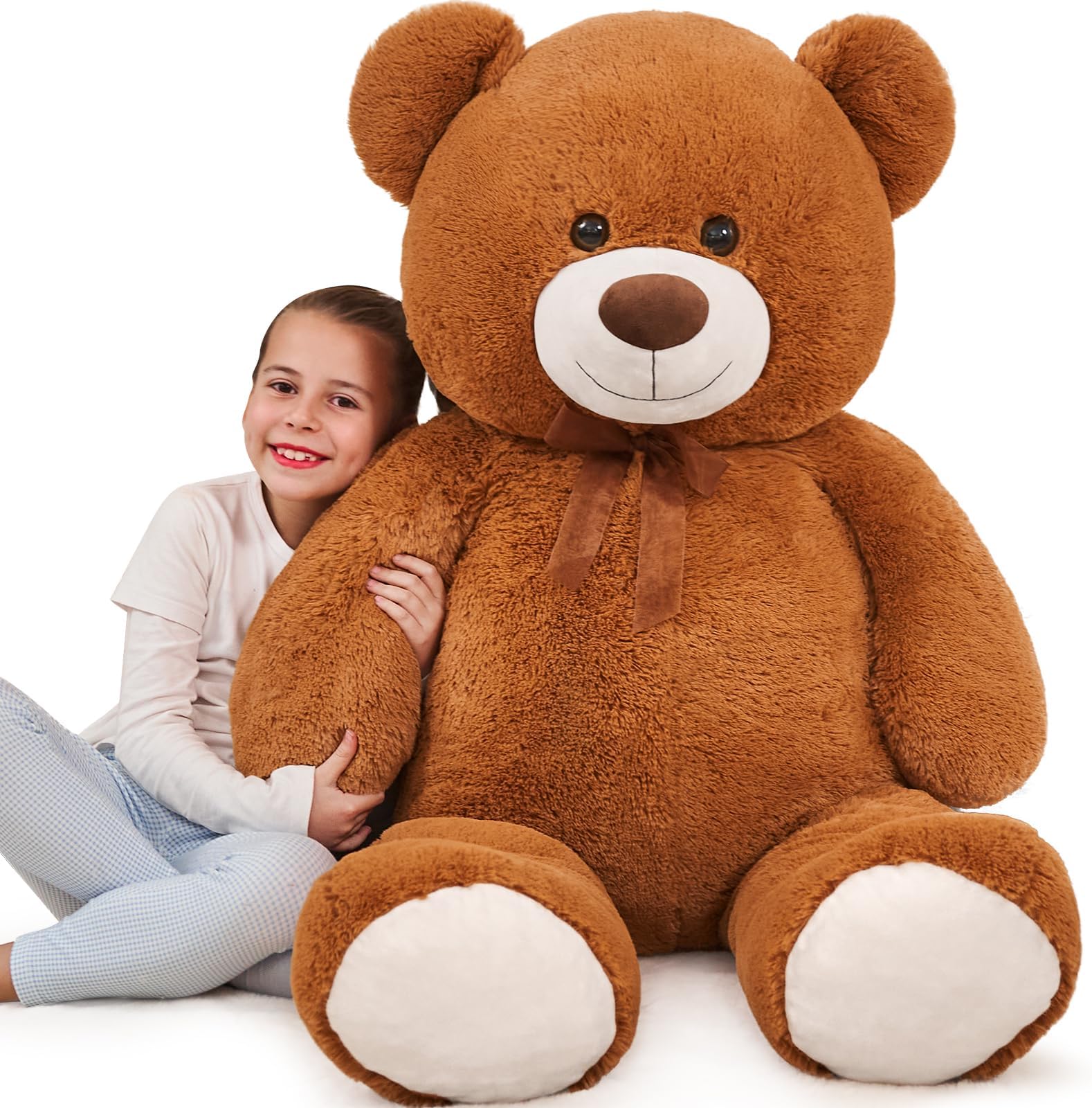 Tezituor Giant Teddy Bear Stuffed Animal 51in, Big Stuffed Bear Plush for Baby Shower, Soft Life Size Teddy Bear Gift for Kids, Girlfriend on Birthday, Valentine, Christmas（Brown）