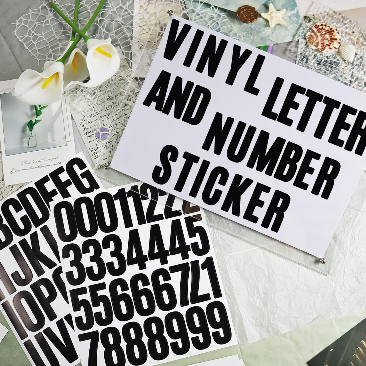 280 Alphabet Number Stickers, 8 Sheets 2 Inch Self-Adhesive Vinyl Letters Sticker Decals for Doors, Mailboxes, Scrapbooks, Home Decors - Black