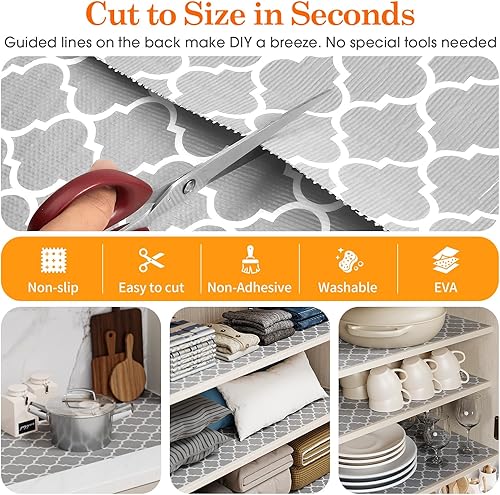 Miniatura 3 de COAVAS Revestimiento de estante para armarios y cajones antideslizante, sin adhesivo, forros de cajones para tocador, cocina, estantes, papel grueso