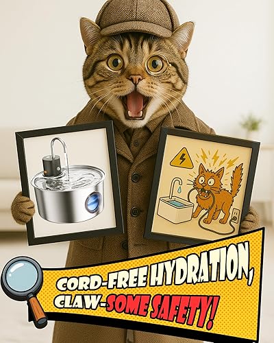 Miniatura 2 de Fuente de agua inalámbrica para gatos de acero inoxidable, dispensador automático inalámbrico de agua para mascotas para gatos en interiores, perros
