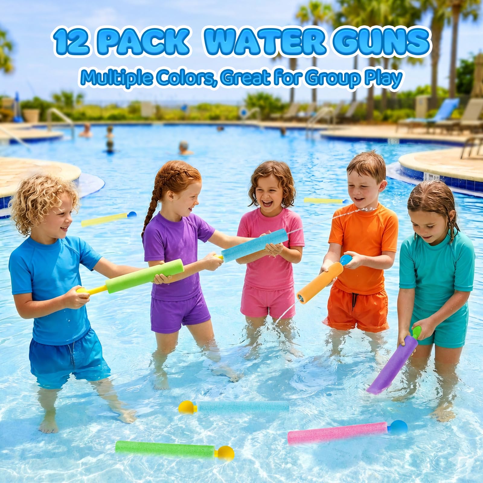 Wasserpistole Schaumstoff Kinder, 12 Stück Wasserspritzpistole Schaumstoff Bunte, Wasserpistolen Pool Spielzeug für Strand & Garten, Sommer Spielzeug Wasserspielzeug für Jungen, Mädchen