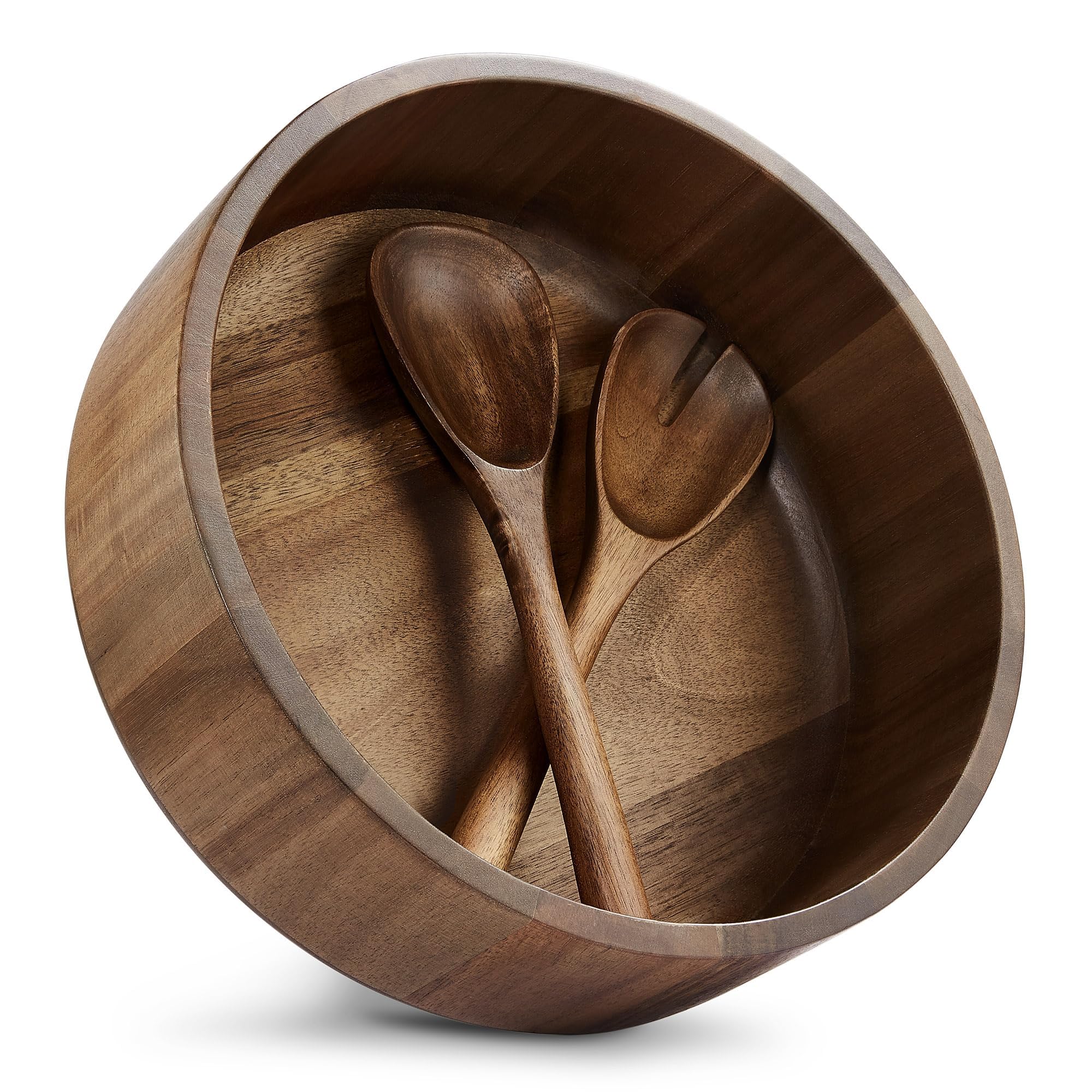 Wooden Salad Bowl, Black Walnut Wood Salad Bowl Set, 12 * 4.3 inch Large Natural Wooden with Fork and Spoon,Premium Eco-Friendly 346oz /10.8qt for Kitchen,Dining,Serving & Mixing Food
