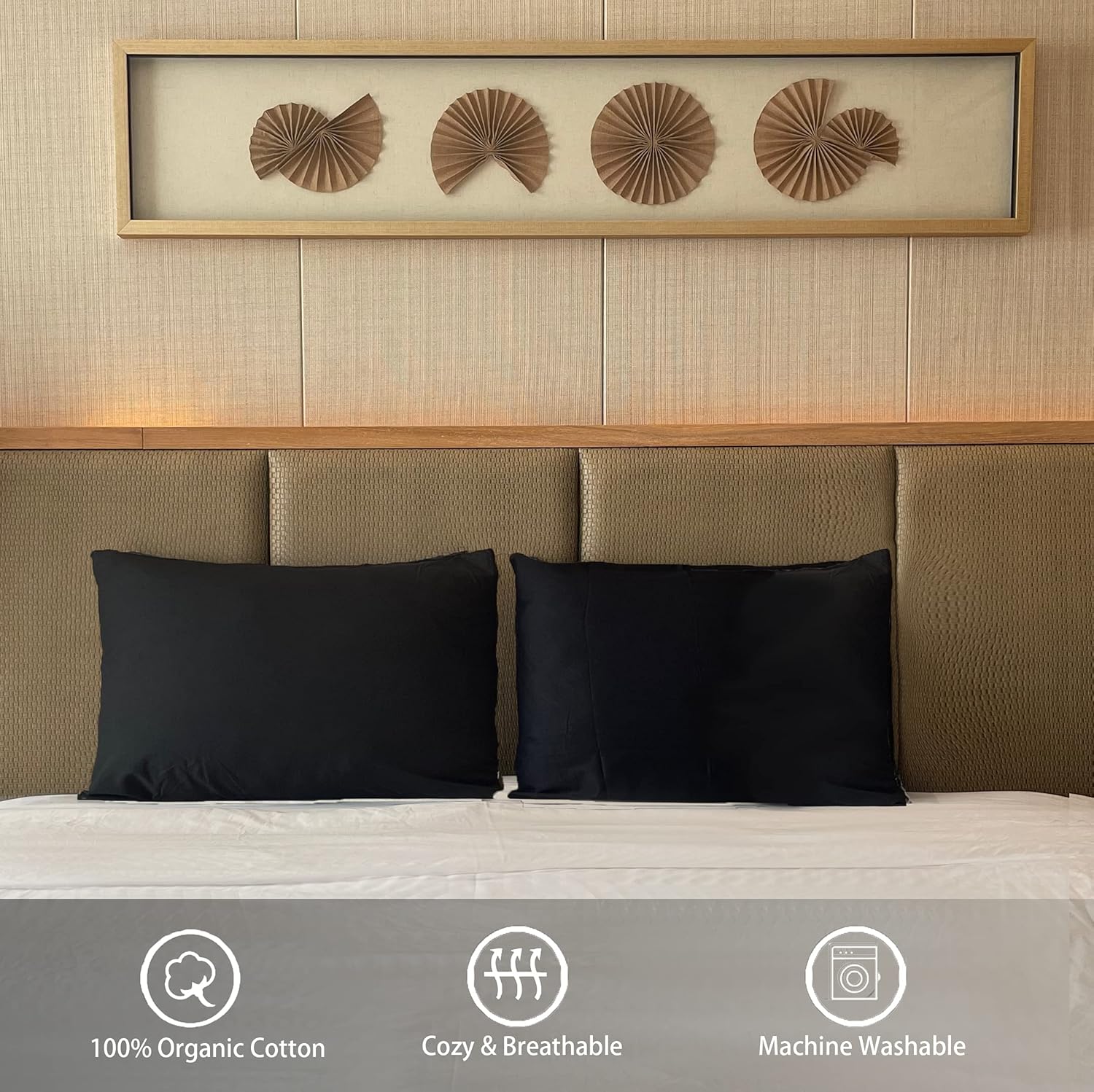 iMaylex Soft 100% Egyptian Cotton Zipper Pillow Case, Cozy and Lightweight Pillowcase, Set of 2, Black, Standard, 20" x 26" - Image 3