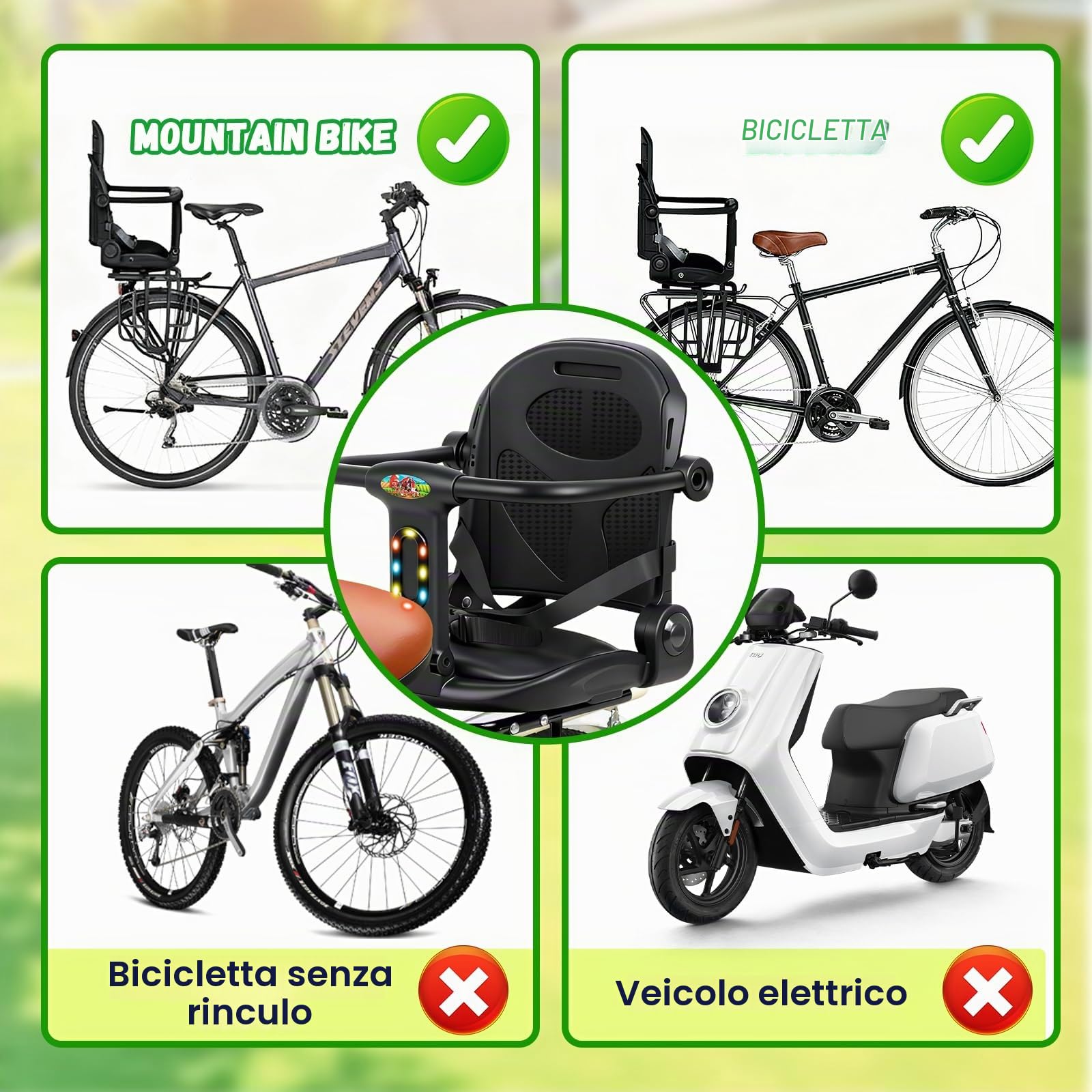 auvstar Seggiolino Bici Posteriore,Seggiolino Posteriore per Bici con Cintura di Sicurezza,Cuscino Seduta in PU con Sponda di Protezione Schienale e Poggiapiedi,Adatto per Sedersi o Sdraiarsi Nero
