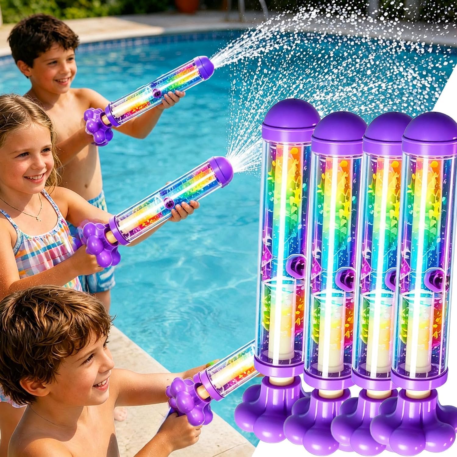 Feuerwerk Wasserpistole, Leuchtende Regenbogen-Led-Wasserpistoles, Hochdruck-Wasserpistoles Für Kinder Und Erwachsene, Ideal Für Sommerpartys Am Pool, Strand Und Für Spiele Im Freien (4PCS,A)