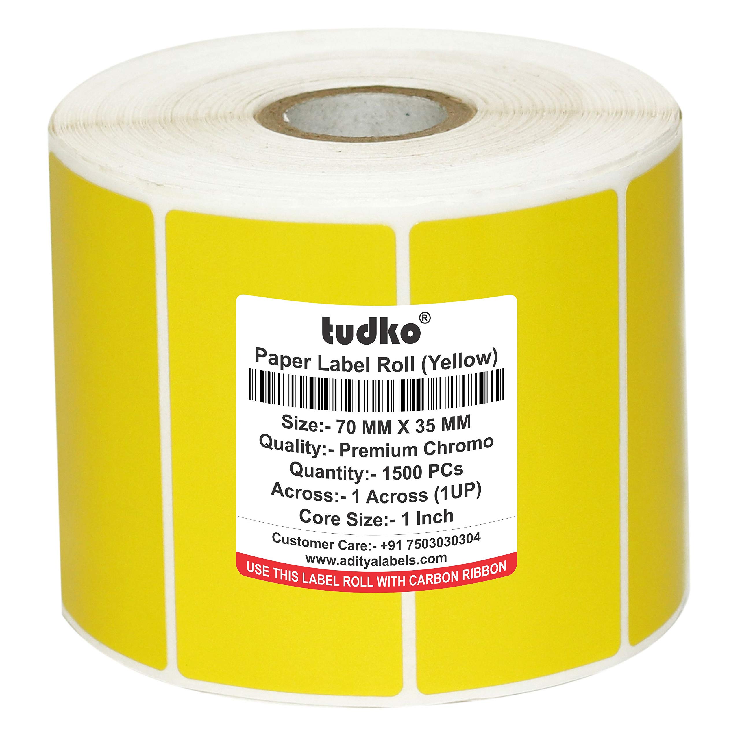 tudko 70x35 mm Chromo Self Adhesive Barcode Paper Label Sticker Roll - Pack of 1 roll - 500 Labels in a roll (Yellow)-picture-17