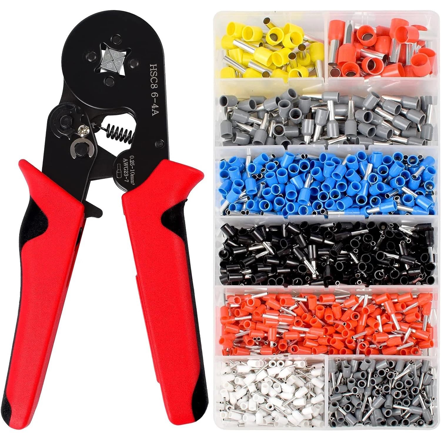 Ferrule Crimping Tool Kit,Wire Ferrules Crimpers Pliers Kit, Ratchet Tools with Terminals Connectors AWG24-10 Wiring connectors (1 Kit)