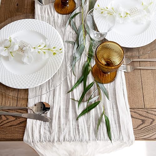 Miniatura 5 de Magic Moment - Camino de mesa de gasa estilo rústico y bohemio, de 160 pulgadas, largo, para decoración de mesa de Navidad, boda o cena romántica,