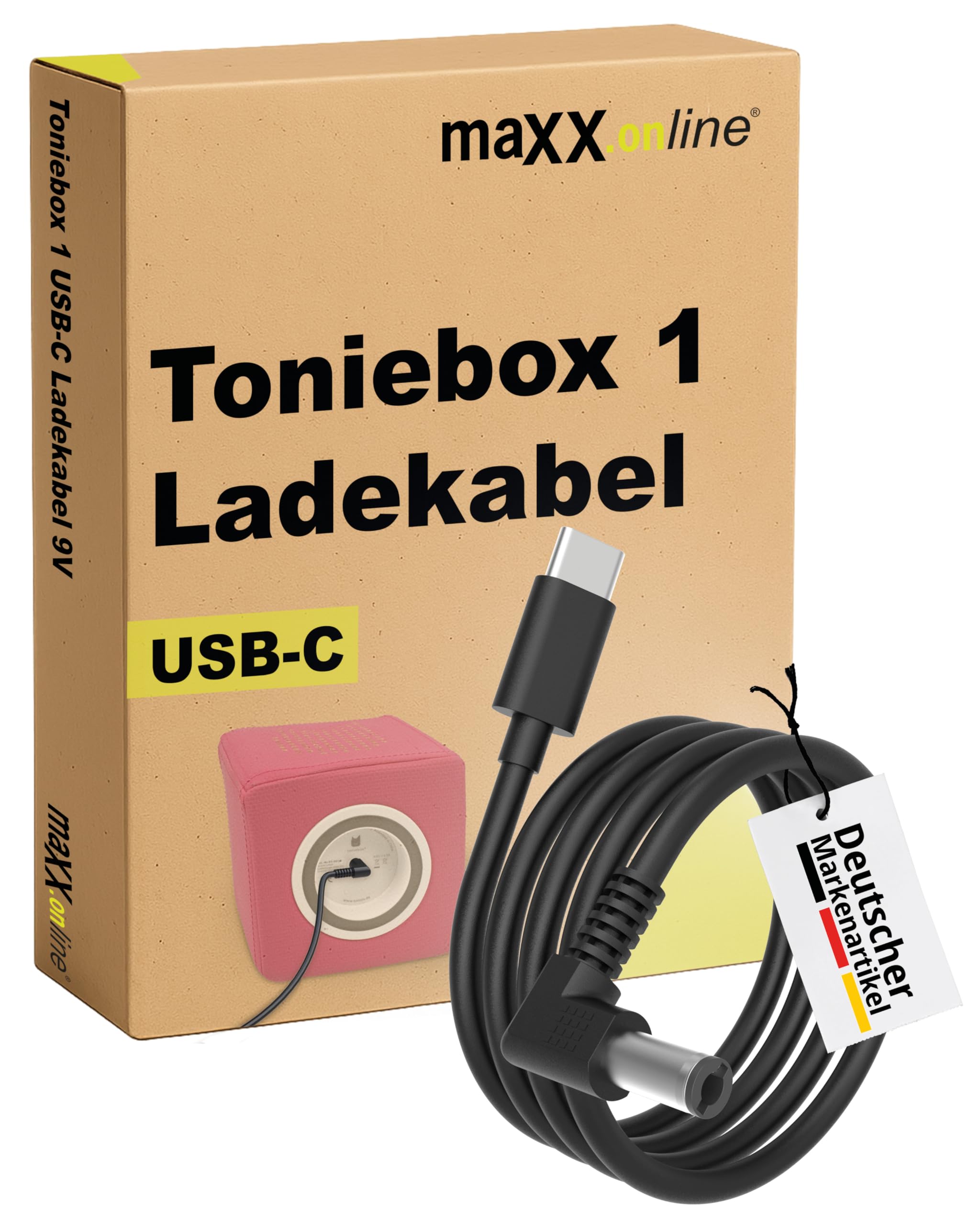 maxx.onLine Toniebox 1 Ladekabel 1m USB-C, Ersatz für original Tonie Ladestation, KFZ Auto Kabel, USB-Ladekabel Auto, Tonies Box Zubehör, Musikbox Akku mit Powerbank Laden