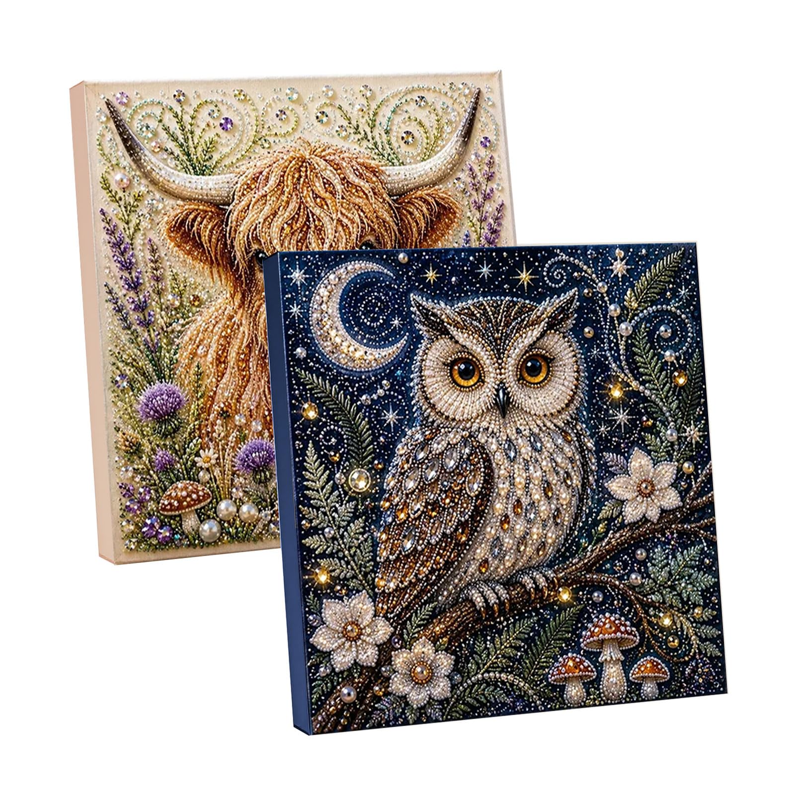 2PCS Animal Theme Pearl Art Kits for Adults Highland Cow Owl, 3D DIY Pearl Diamond Painting Art Kit with Frame, DIY Beads Decorations Crafts, Fall Home Wall Decor, Relaxing & Beginner-Friendly โ image 1