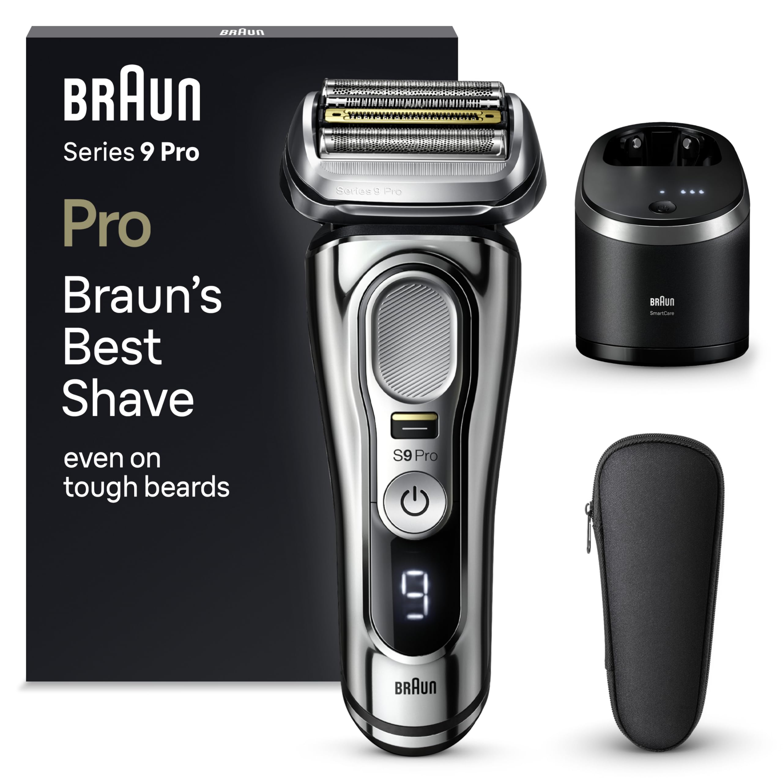 Braun Series 9 Pro Premium Elektrorasierer mit 4+1 Scherkopf, Rasierer Herren Elektrisch, ProLift Trimmer, 5-in-1 Reinigungsstation, Made in Germany, Wet&Dry, 9486cc, chrom