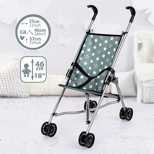Miniatura 5 de Bayer Cochecito paraguas Buggy, estrellas verdes y blancas, accesorio para muñecas de hasta 18 pulgadas, diseño plegable, cinturón de seguridad,