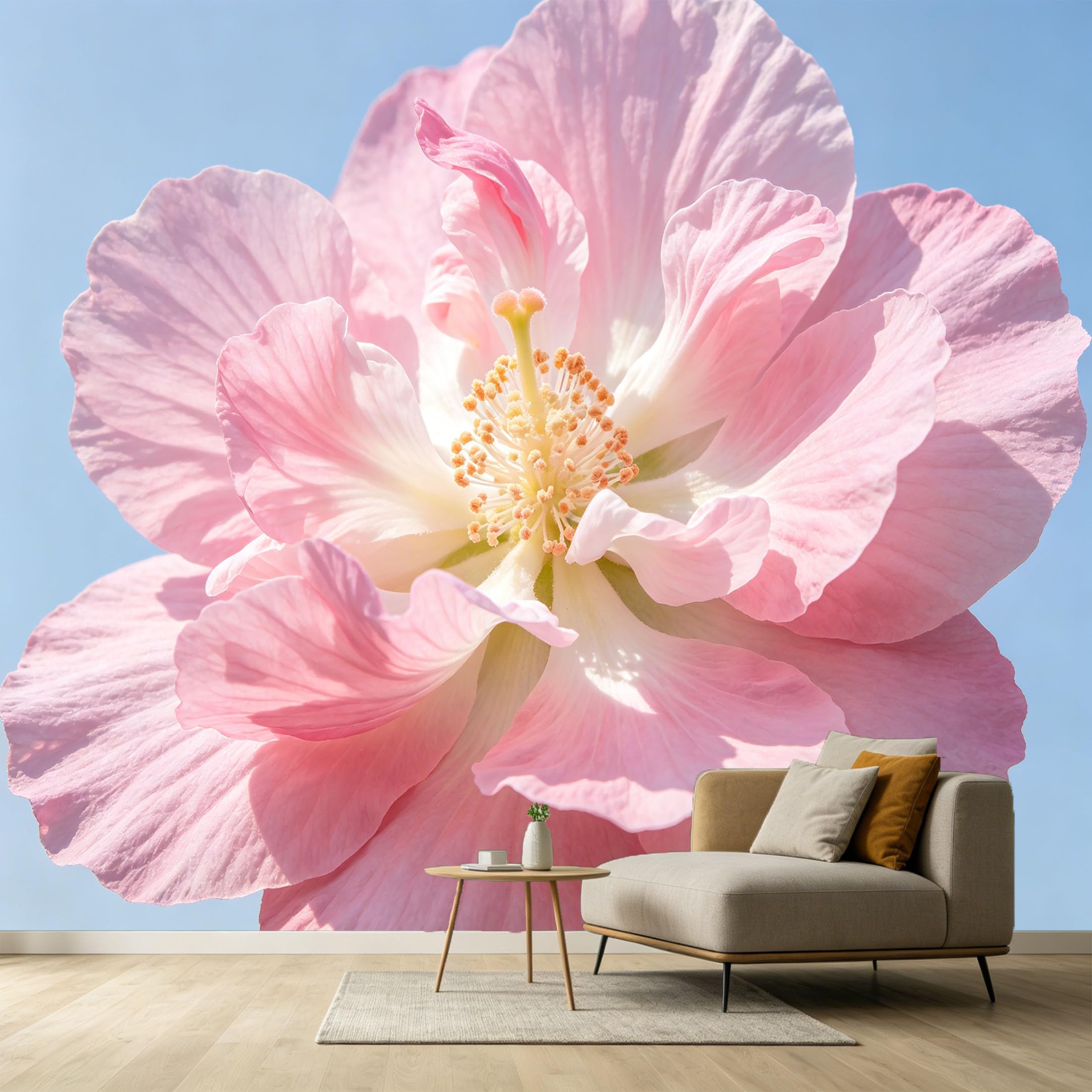 Custom Size Wall Murals Botanical Pink Hibiscus Flower Watercolor Large Wallpaper SelfAdhesive Wall Fabric Removable Photo for Living Room Decor Interior Background