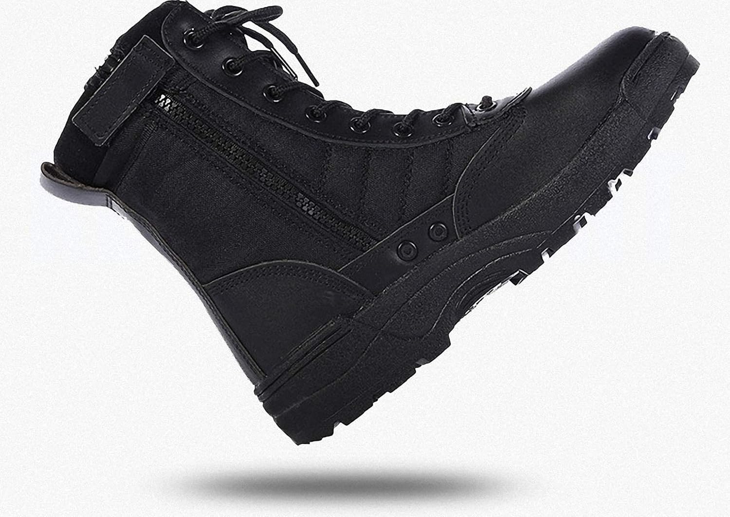 Mens Military Combat Tactical Army Infantry Boots Breathable Round Toe Side Zipper Waterproof Leather Lace-up Shoes for Backpacking Outdoor Hiking Camping Climbing Trekking Hunting Walking Footwear