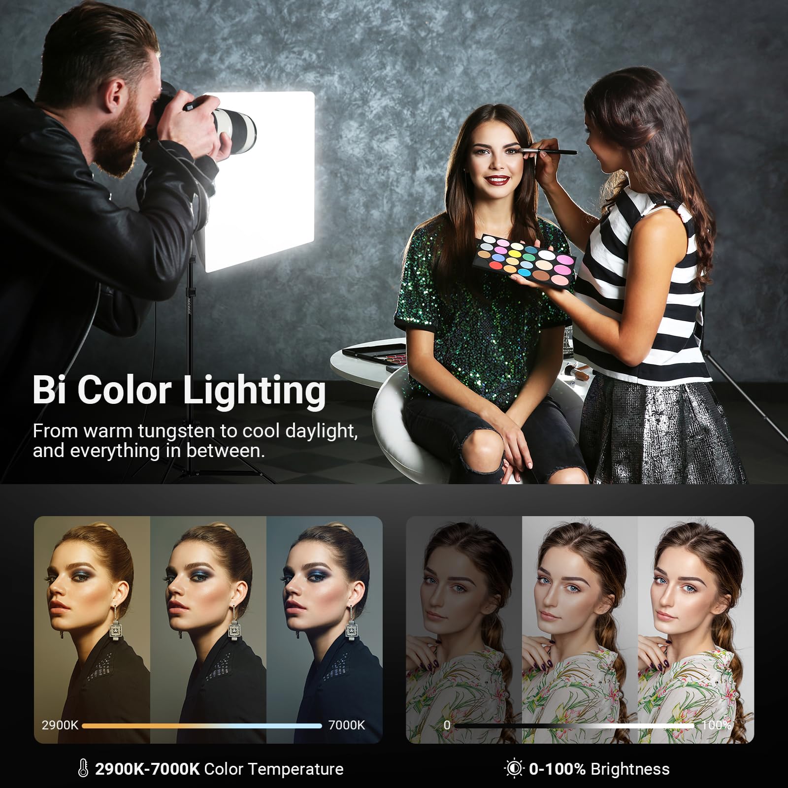 NEEWER Kit di illuminazione Softbox equivalente da 61 x 61 cm, 450 W, con supporto per treppiede, lampadina LED bicolore da 45 W 2,4 G, telecomando, 10 canali 2900K-7000K 1400lx/1 m CRI95 Studio