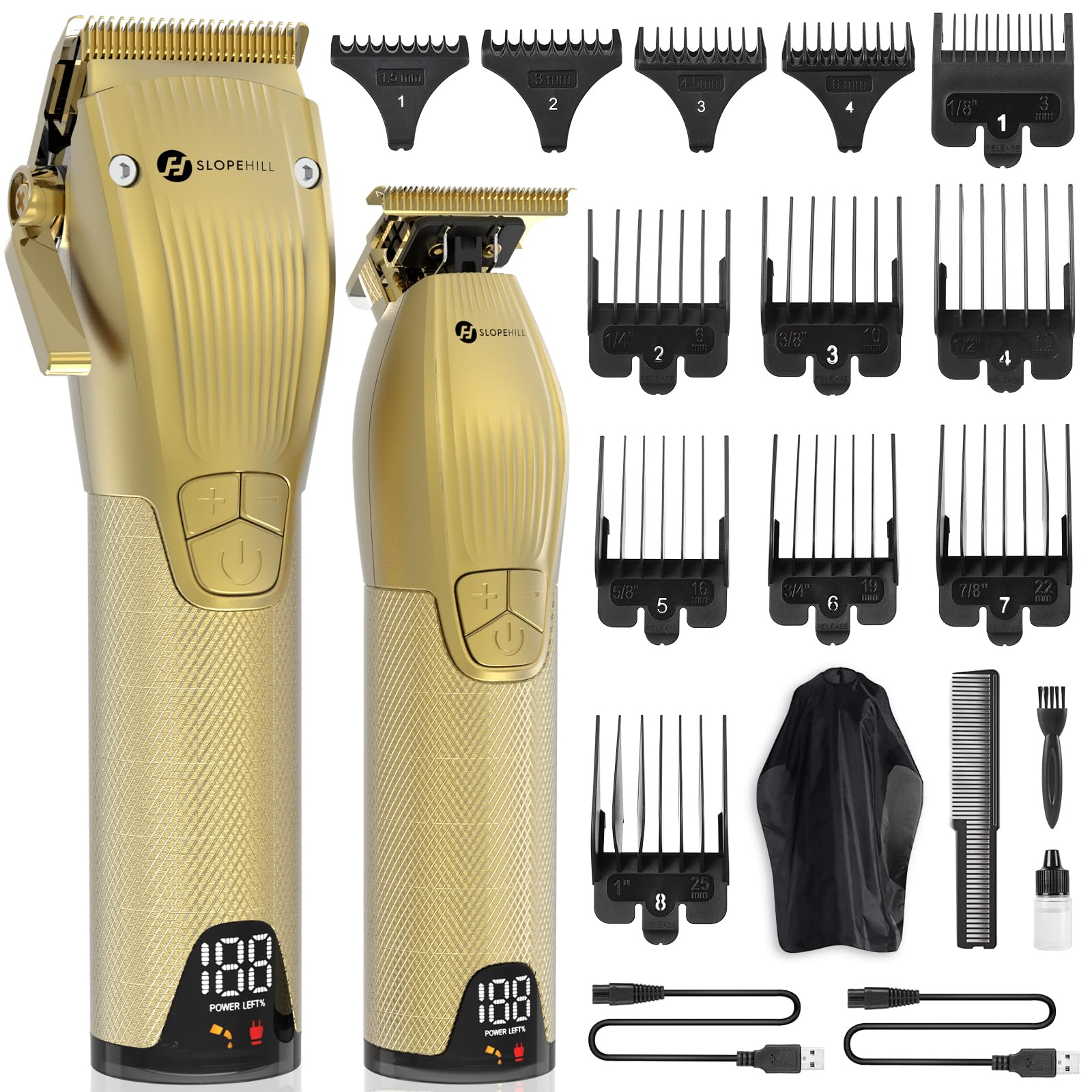 Profi Haarschneidemaschine und T-Klingen Trimmer Kit für Herren - Slopehill Schnurloser Barber Haarschneider Mit LED -Anzeige, Präzisions Haartrimmer Bartschneider Barttrimmer Set für Männer