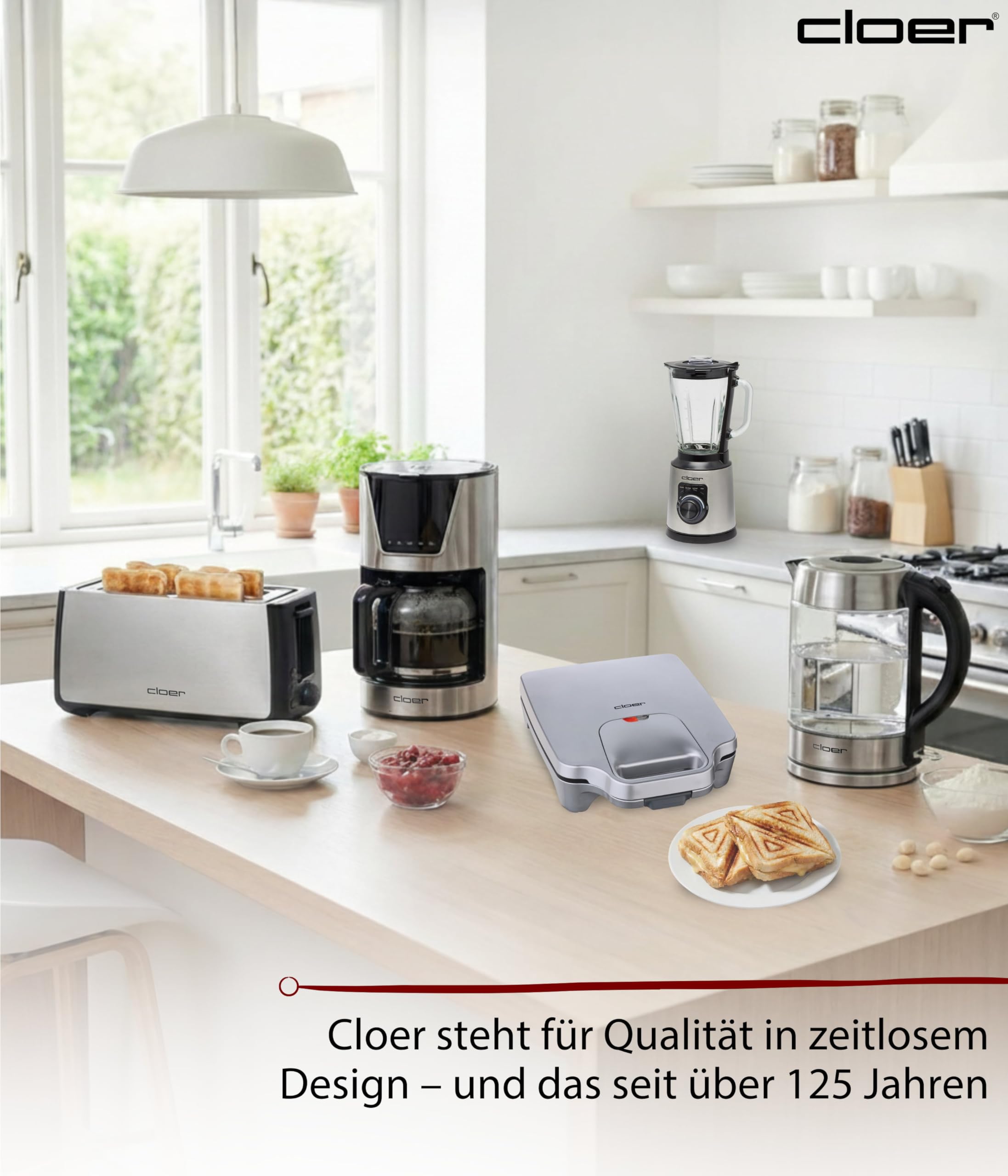 Cloer 6269 Sandwichmaker XXL, 1800 W, für 4 Sandwiches, American Toast, XXL-Füllung, optische Fertigmeldung, Silber