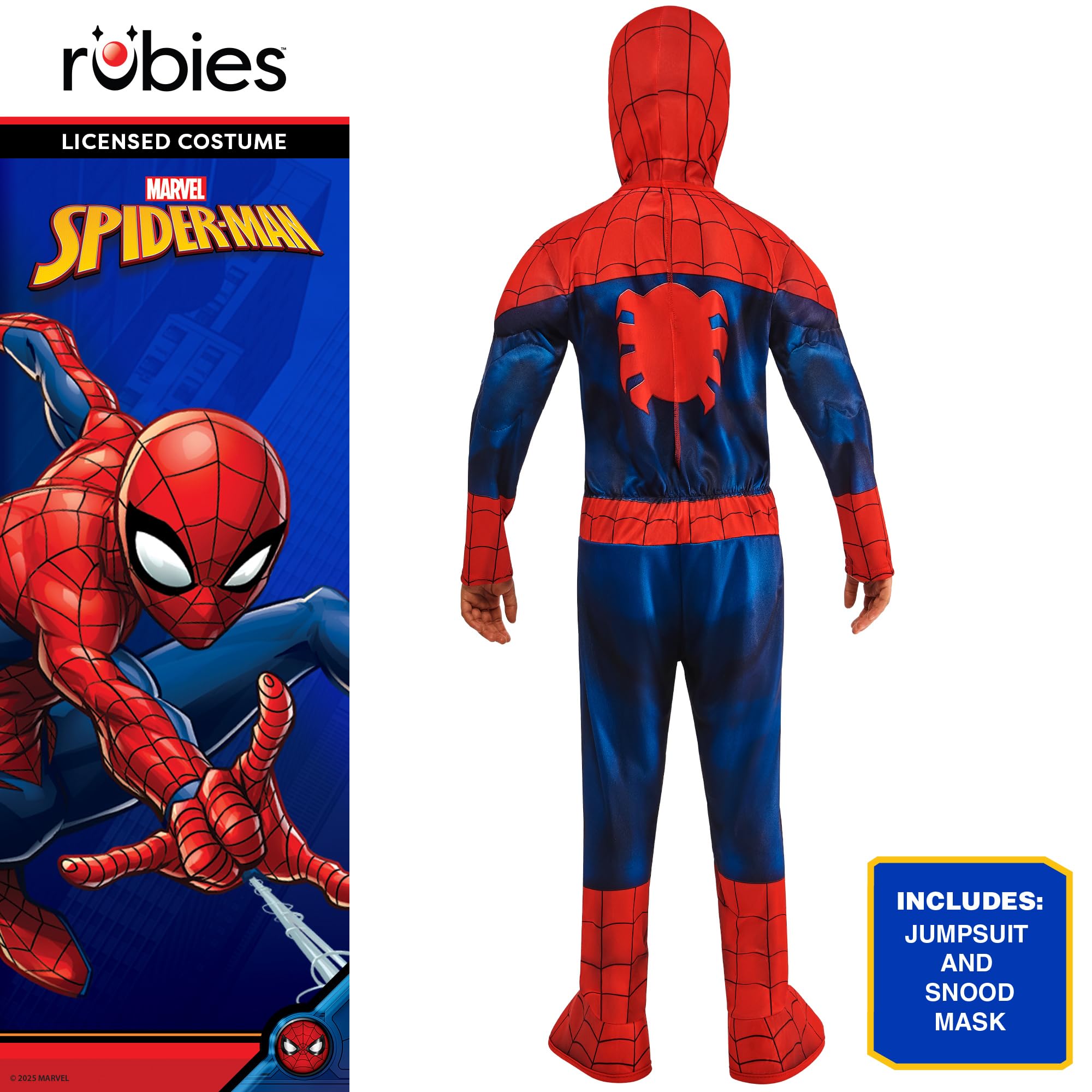 🕷️ Disfraz Spiderman Deluxe Para Niños – Jumpsuit Con Pecho Musculoso, Máscara Y Cierre De Velcro, Oficial Marvel – Tallas S, M Y L